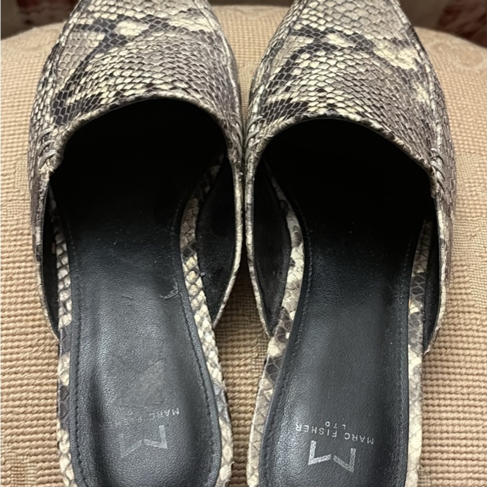 Marc Fisher Snakeskin Patterned Mules